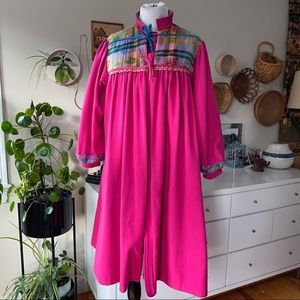 Vintage Oilily Pink Oversized Zip Up Winter Coat w/ Fabric Accents Size 170